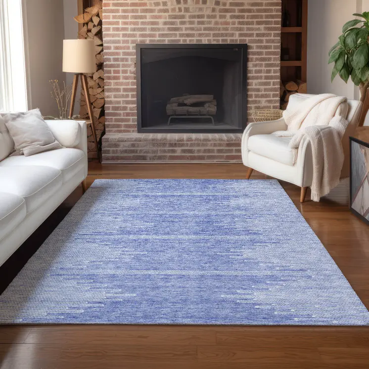 3' X 5' Denim Blue And Ivory Abstract Washable Indoor Outdoor Area Rug