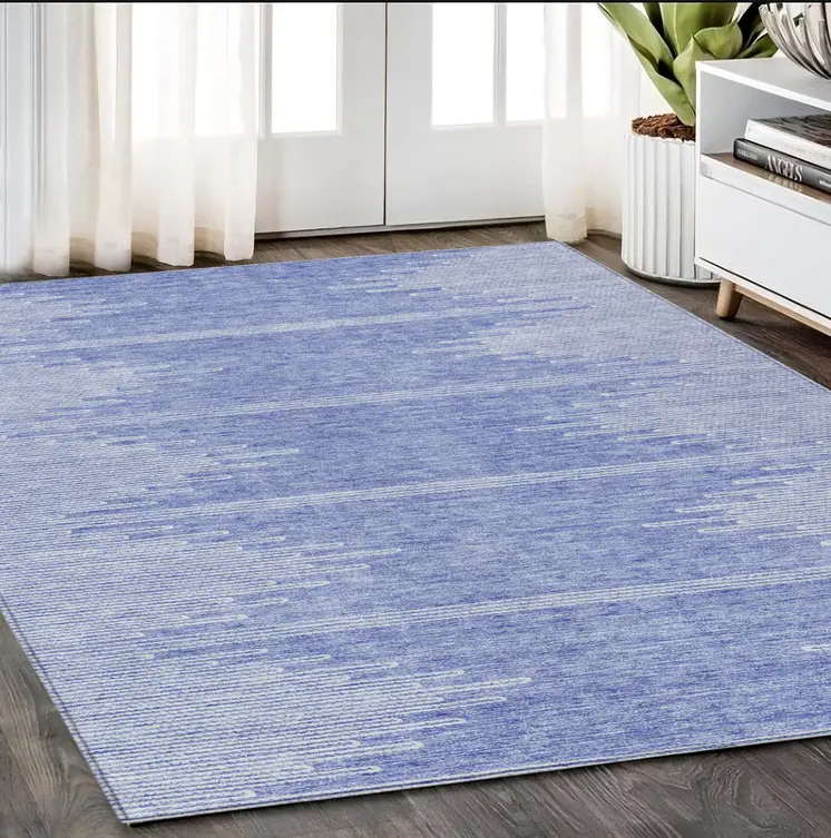 5' X 8' Denim Blue And Ivory Abstract Washable Indoor Outdoor Area Rug
