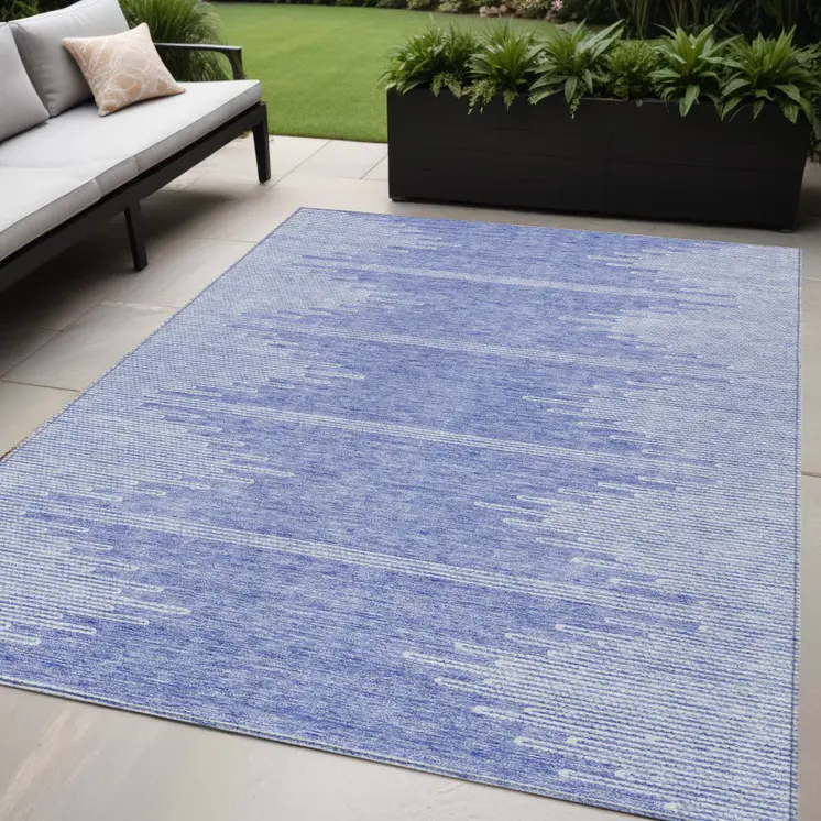 5' X 8' Denim Blue And Ivory Abstract Washable Indoor Outdoor Area Rug