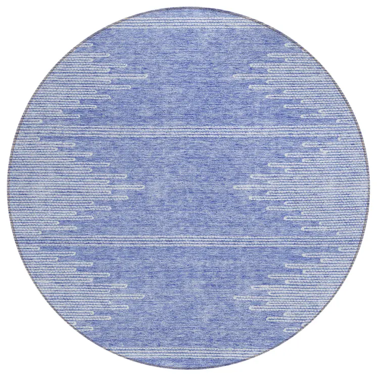 8' Denim Blue And Ivory Round Abstract Washable Indoor Outdoor Area Rug