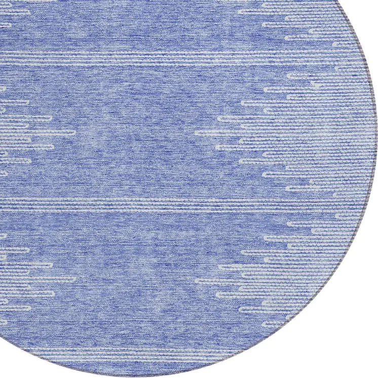 8' Denim Blue And Ivory Round Abstract Washable Indoor Outdoor Area Rug