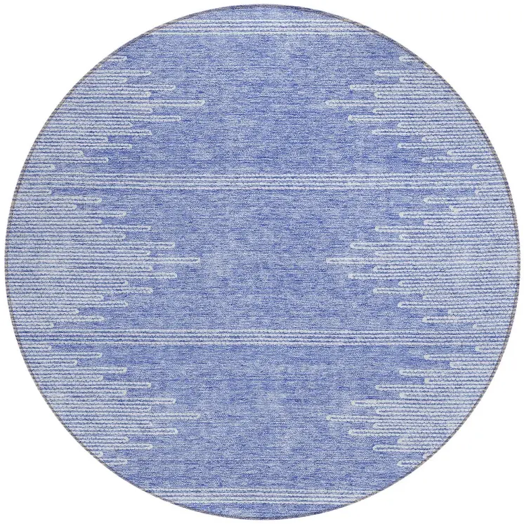 8' Denim Blue And Ivory Round Abstract Washable Indoor Outdoor Area Rug