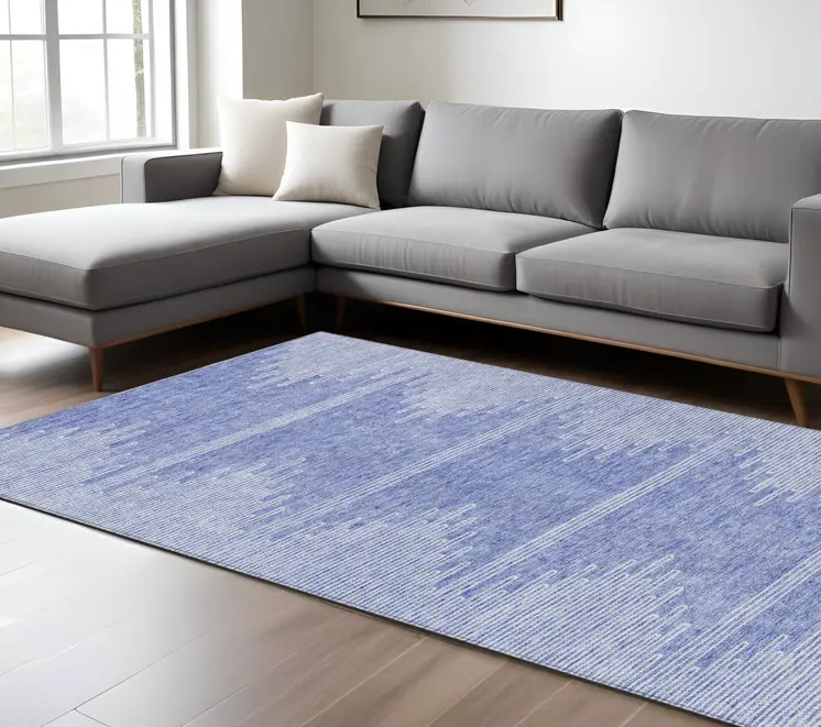 8' X 10' Denim Blue And Ivory Abstract Washable Indoor Outdoor Area Rug