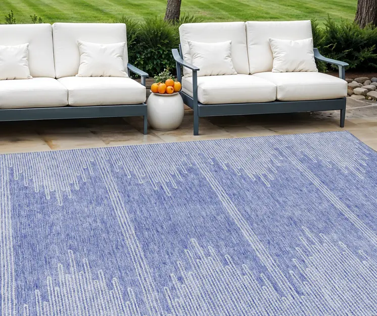 8' X 10' Denim Blue And Ivory Abstract Washable Indoor Outdoor Area Rug