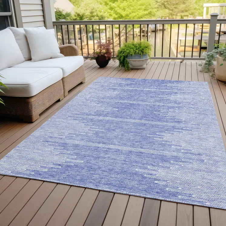 8' X 10' Denim Blue And Ivory Abstract Washable Indoor Outdoor Area Rug