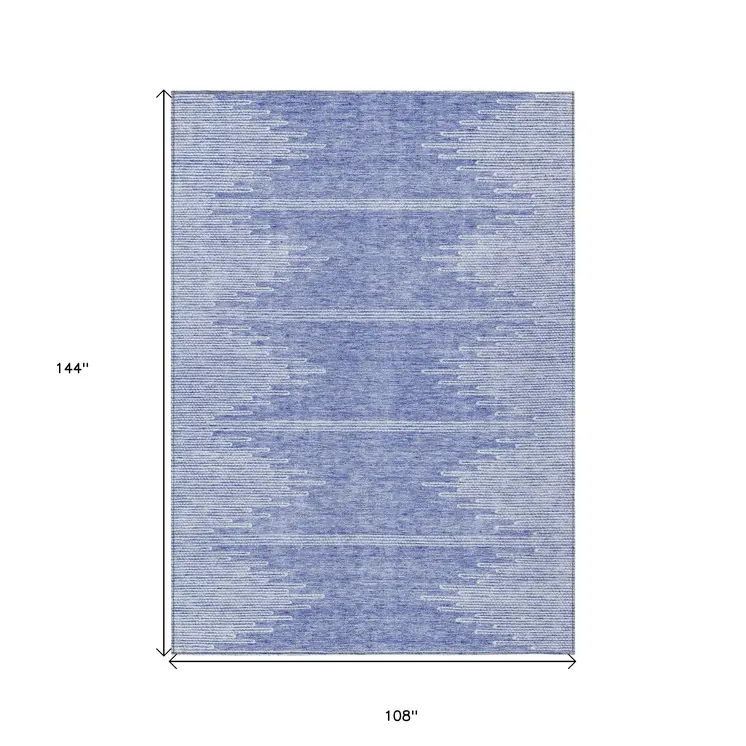 9' X 12' Denim Blue And Ivory Abstract Washable Indoor Outdoor Area Rug