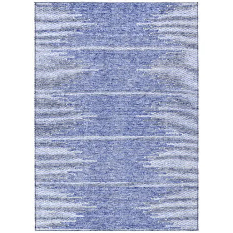 9' X 12' Denim Blue And Ivory Abstract Washable Indoor Outdoor Area Rug