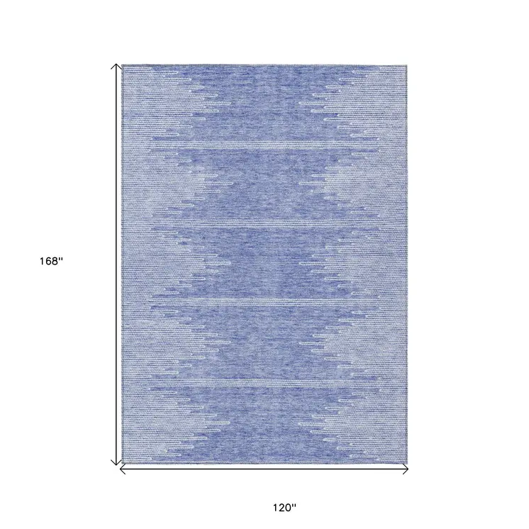 10' X 14' Denim Blue And Ivory Abstract Washable Indoor Outdoor Area Rug