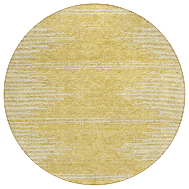 8' Gold And Ivory Round Abstract Washable Indoor Outdoor Area Rug