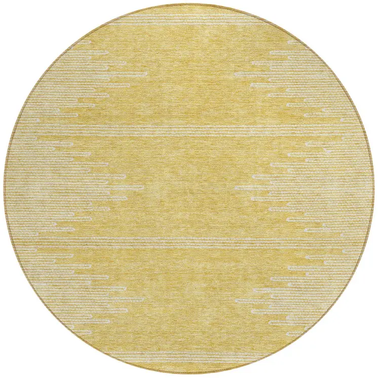 8' Gold And Ivory Round Abstract Washable Indoor Outdoor Area Rug