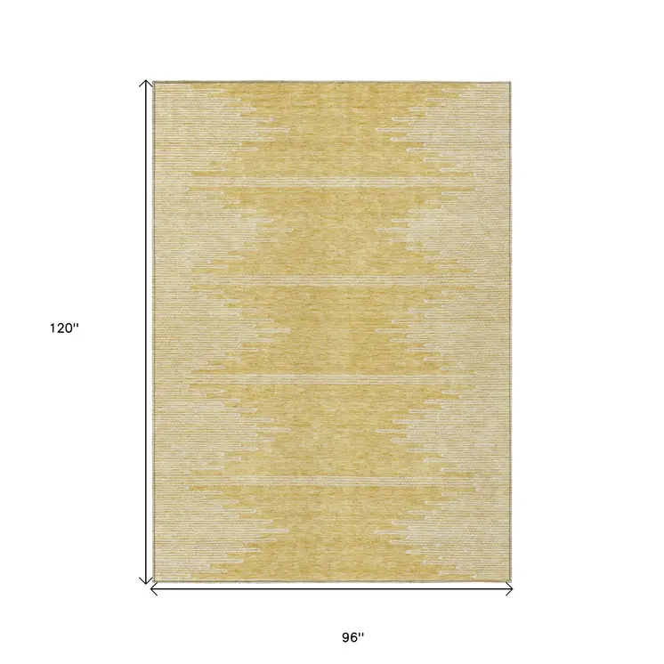 8' X 10' Gold And Ivory Abstract Washable Indoor Outdoor Area Rug