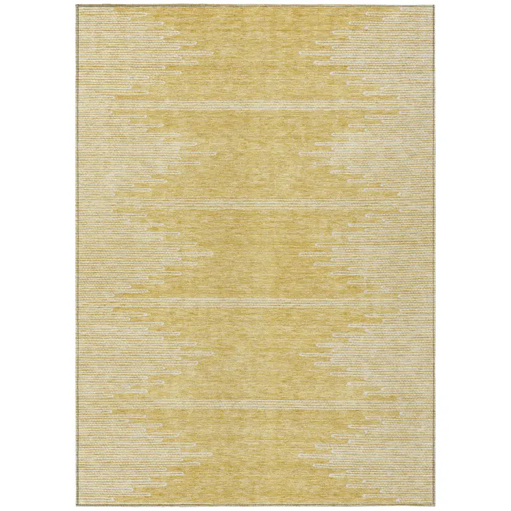 9' X 12' Gold And Ivory Abstract Washable Indoor Outdoor Area Rug