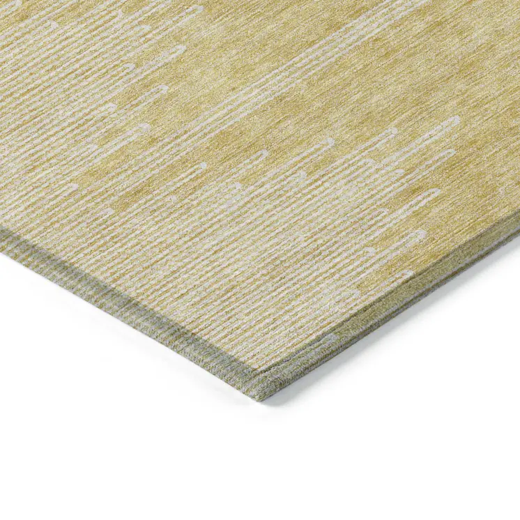 9' X 12' Gold And Ivory Abstract Washable Indoor Outdoor Area Rug