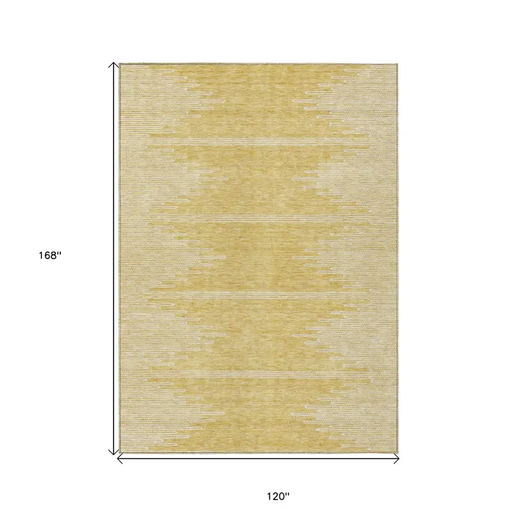 10' X 14' Gold And Ivory Abstract Washable Indoor Outdoor Area Rug