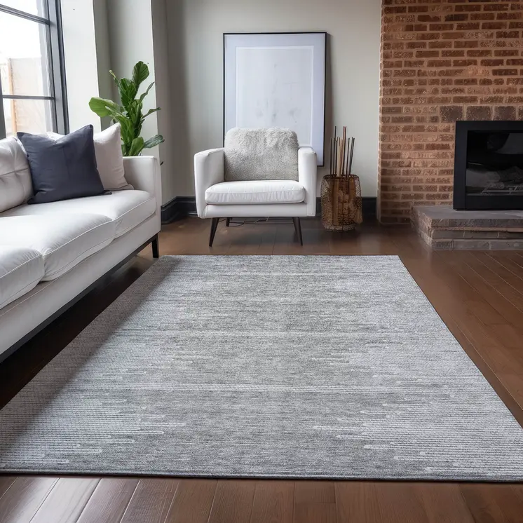 3' X 5' Gray And Ivory Abstract Washable Indoor Outdoor Area Rug