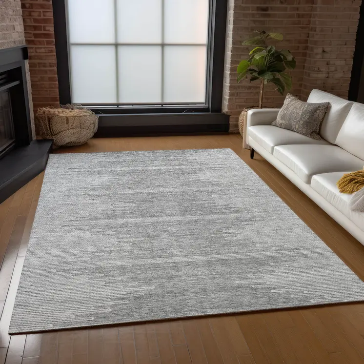 3' X 5' Gray And Ivory Abstract Washable Indoor Outdoor Area Rug
