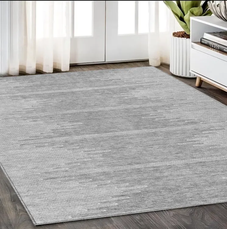 5' X 8' Gray And Ivory Abstract Washable Indoor Outdoor Area Rug