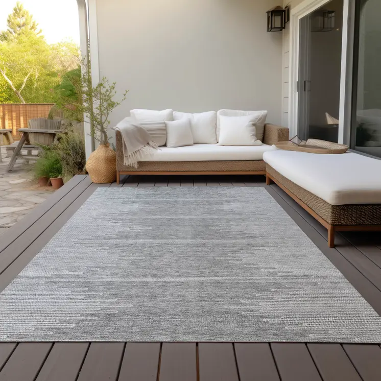 5' X 8' Gray And Ivory Abstract Washable Indoor Outdoor Area Rug