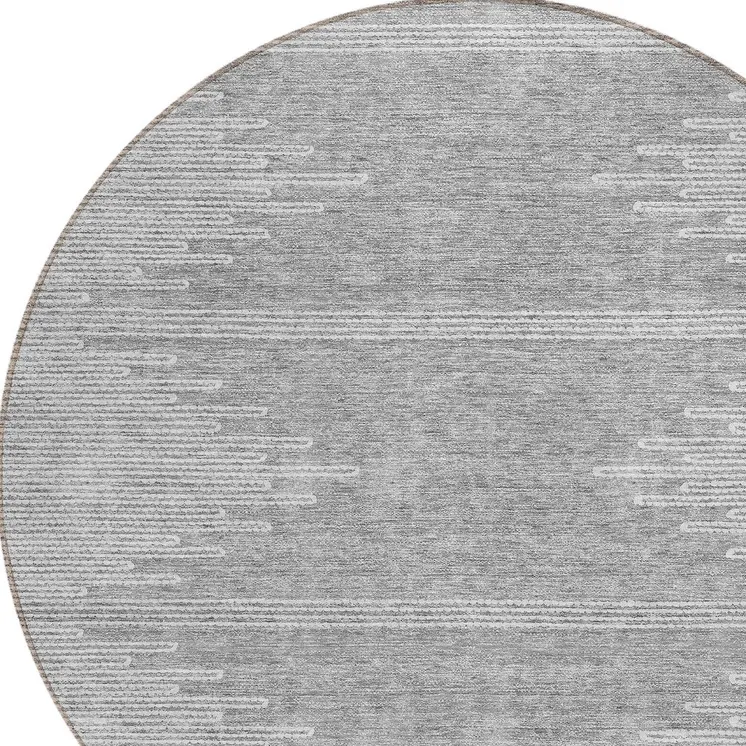 8' Gray And Ivory Round Abstract Washable Indoor Outdoor Area Rug