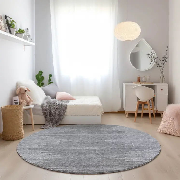 8' Gray And Ivory Round Abstract Washable Indoor Outdoor Area Rug