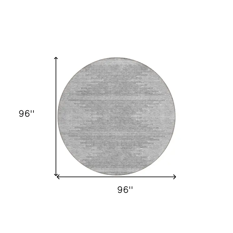 8' Gray And Ivory Round Abstract Washable Indoor Outdoor Area Rug