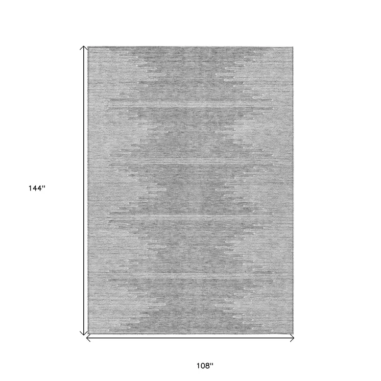 9' X 12' Gray And Ivory Abstract Washable Indoor Outdoor Area Rug