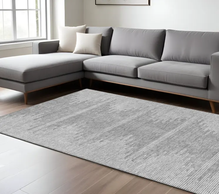 10' X 14' Gray And Ivory Abstract Washable Indoor Outdoor Area Rug