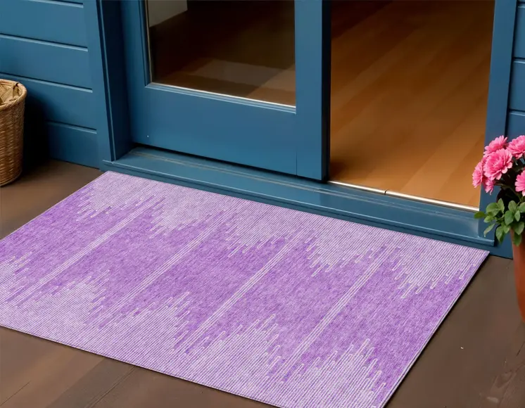 3' X 5' Lavender And Ivory Abstract Washable Indoor Outdoor Area Rug