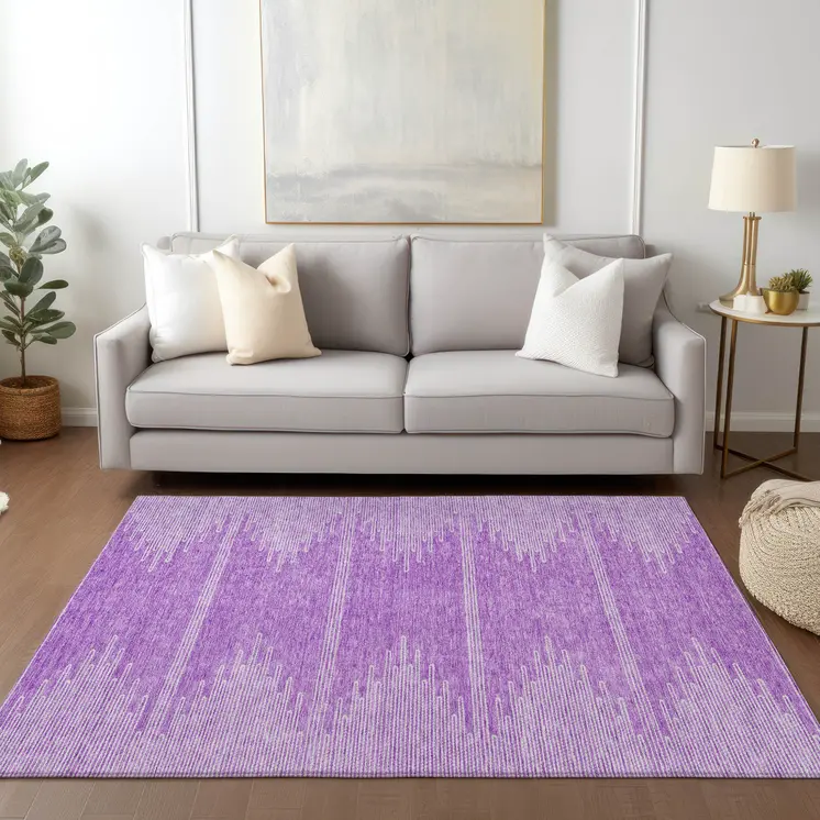 3' X 5' Lavender And Ivory Abstract Washable Indoor Outdoor Area Rug