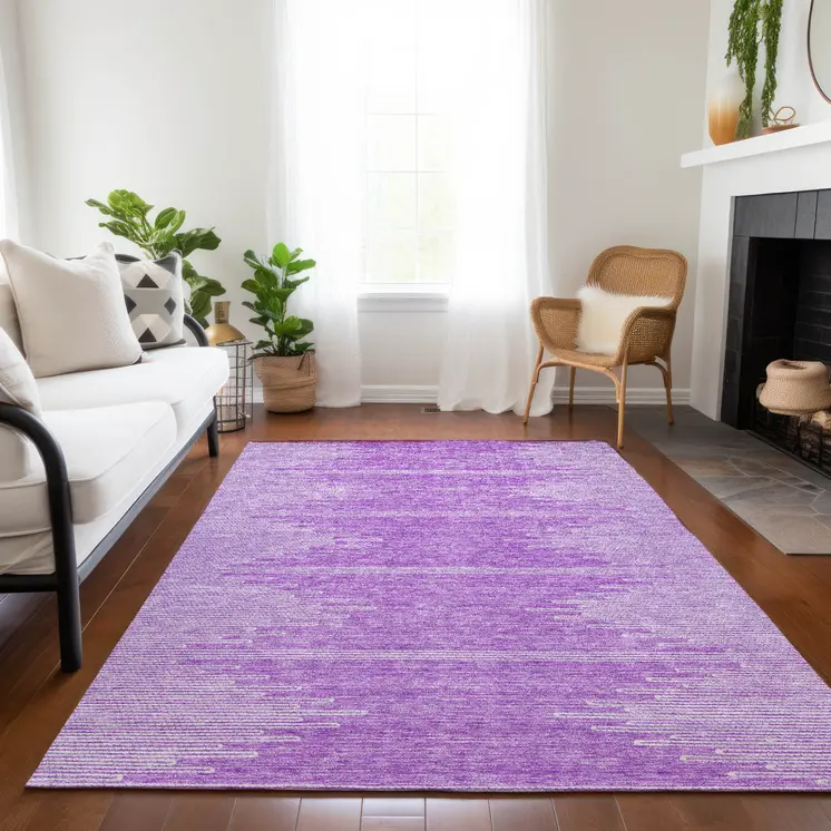 3' X 5' Lavender And Ivory Abstract Washable Indoor Outdoor Area Rug