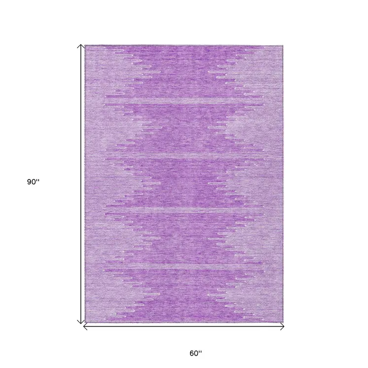 5' X 8' Lavender And Ivory Abstract Washable Indoor Outdoor Area Rug