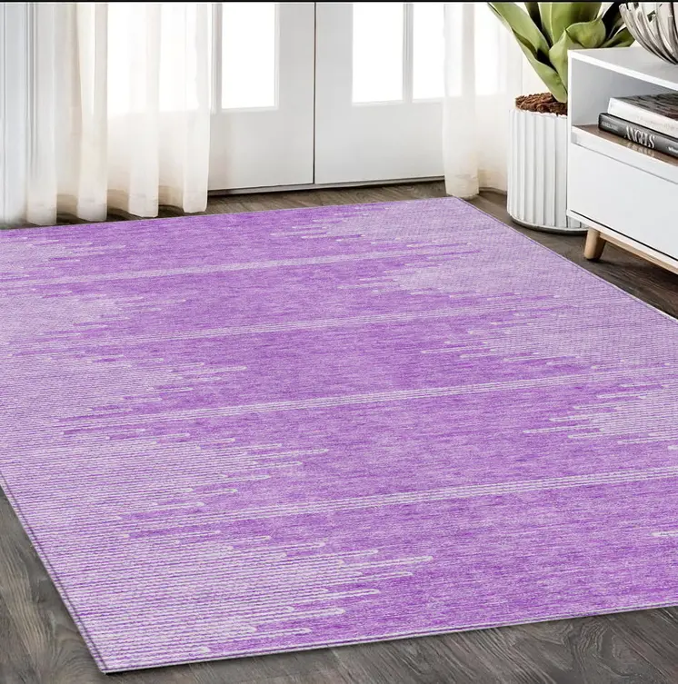 5' X 8' Lavender And Ivory Abstract Washable Indoor Outdoor Area Rug