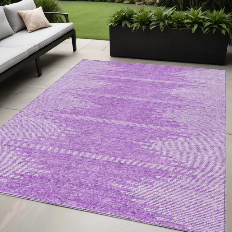 5' X 8' Lavender And Ivory Abstract Washable Indoor Outdoor Area Rug