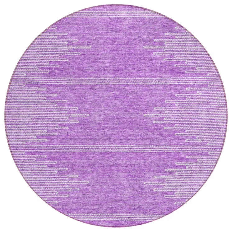 8' Lavender And Ivory Round Abstract Washable Indoor Outdoor Area Rug