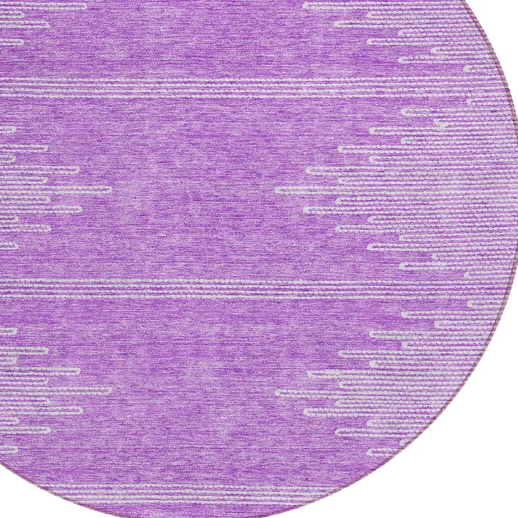 8' Lavender And Ivory Round Abstract Washable Indoor Outdoor Area Rug