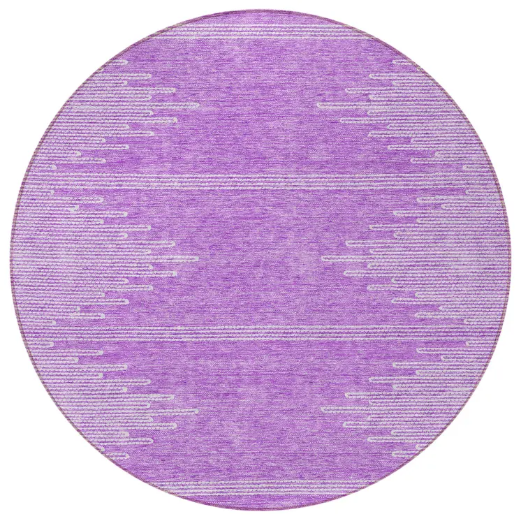 8' Lavender And Ivory Round Abstract Washable Indoor Outdoor Area Rug