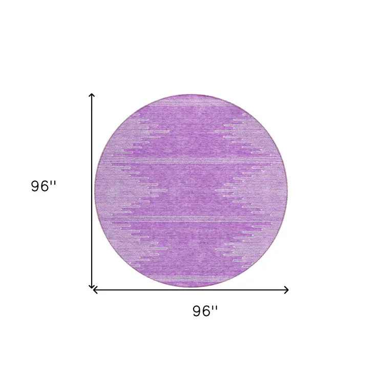 8' Lavender And Ivory Round Abstract Washable Indoor Outdoor Area Rug