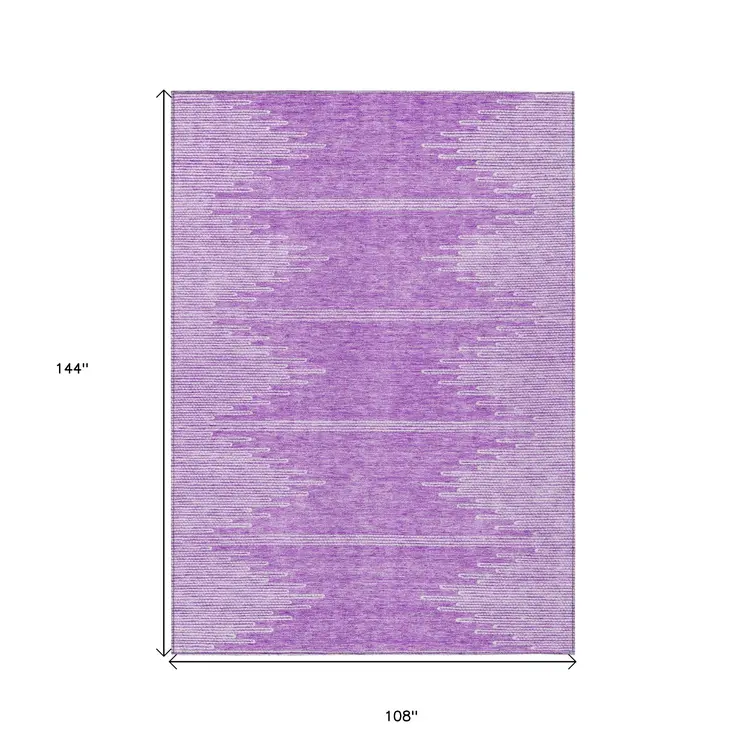 9' X 12' Lavender And Ivory Abstract Washable Indoor Outdoor Area Rug