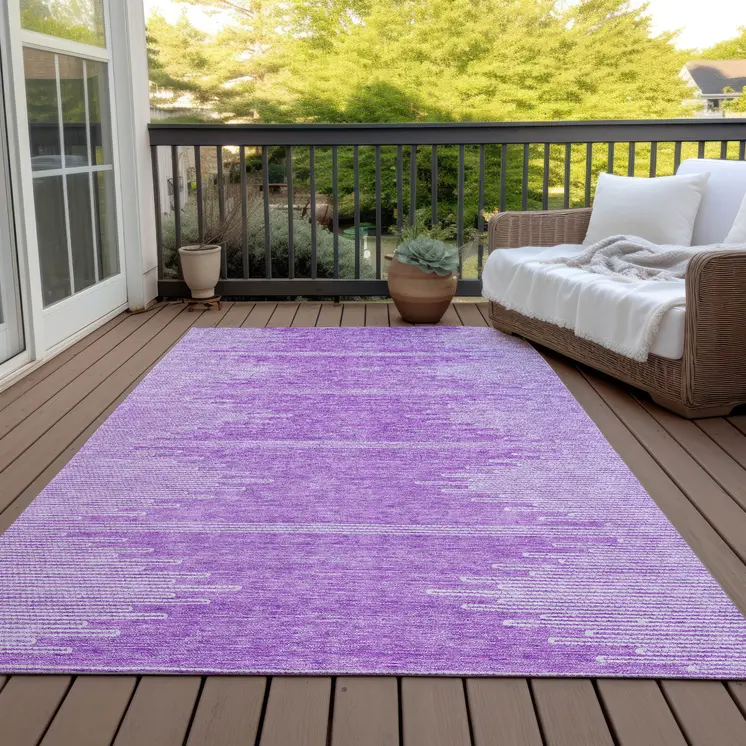 9' X 12' Lavender And Ivory Abstract Washable Indoor Outdoor Area Rug