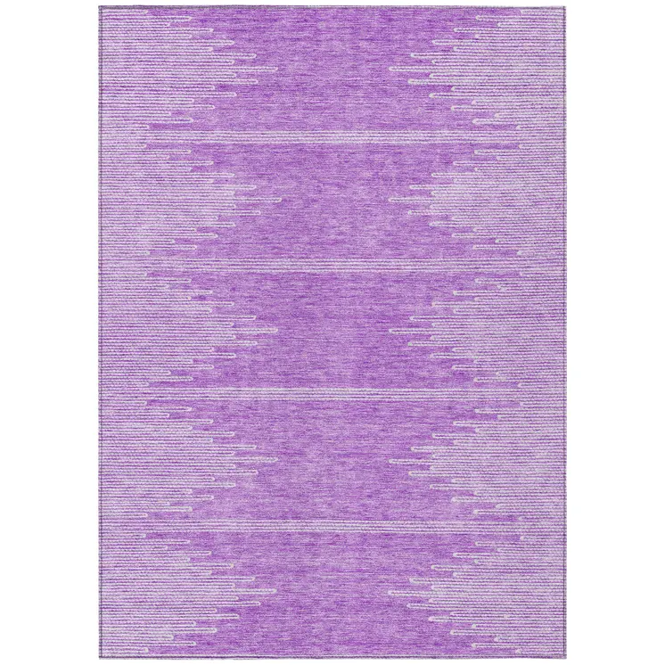 9' X 12' Lavender And Ivory Abstract Washable Indoor Outdoor Area Rug