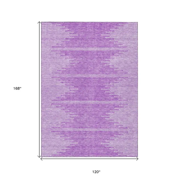 10' X 14' Lavender And Ivory Abstract Washable Indoor Outdoor Area Rug