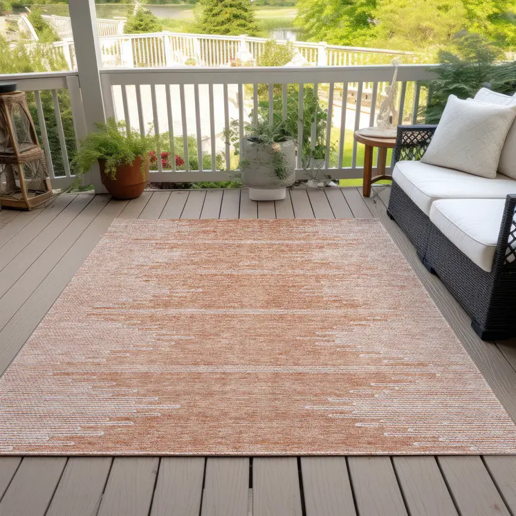 3' X 5' Salmon And Ivory Abstract Washable Indoor Outdoor Area Rug