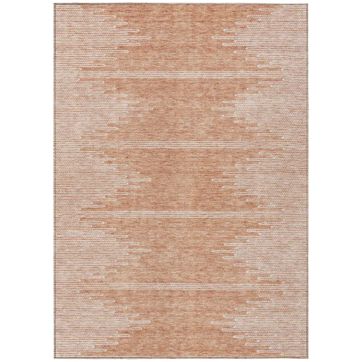3' X 5' Salmon And Ivory Abstract Washable Indoor Outdoor Area Rug