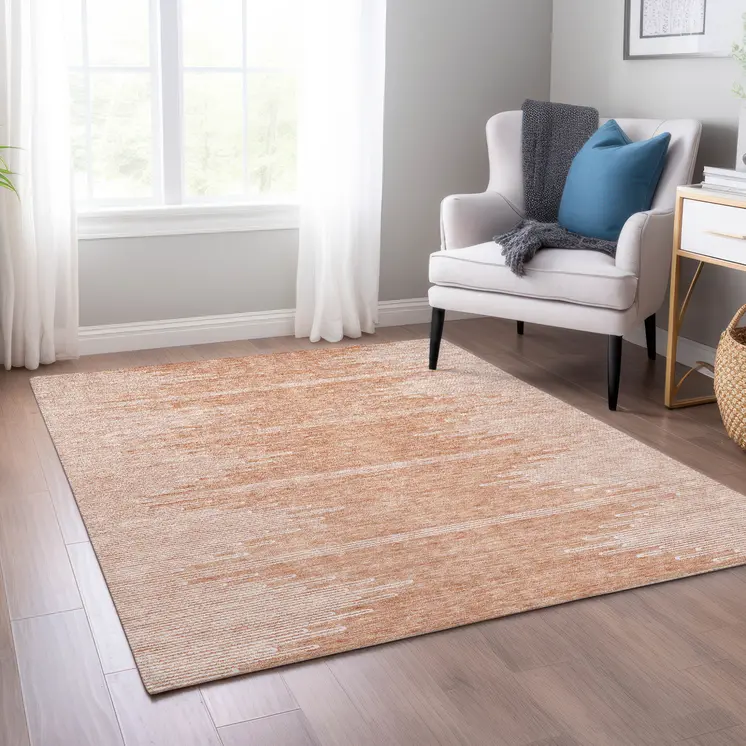 3' X 5' Salmon And Ivory Abstract Washable Indoor Outdoor Area Rug