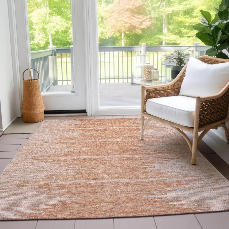 3' X 5' Salmon And Ivory Abstract Washable Indoor Outdoor Area Rug