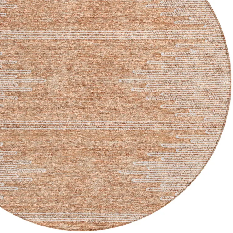 8' Salmon And Ivory Round Abstract Washable Indoor Outdoor Area Rug