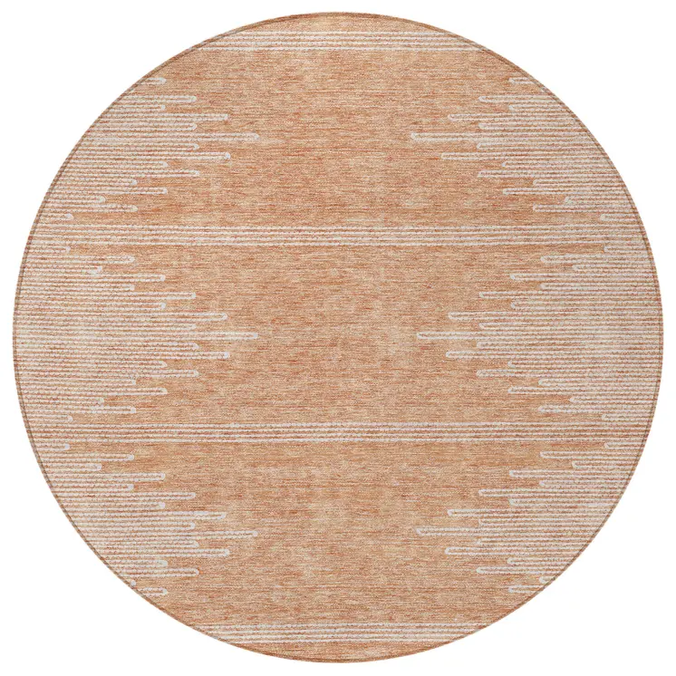 8' Salmon And Ivory Round Abstract Washable Indoor Outdoor Area Rug