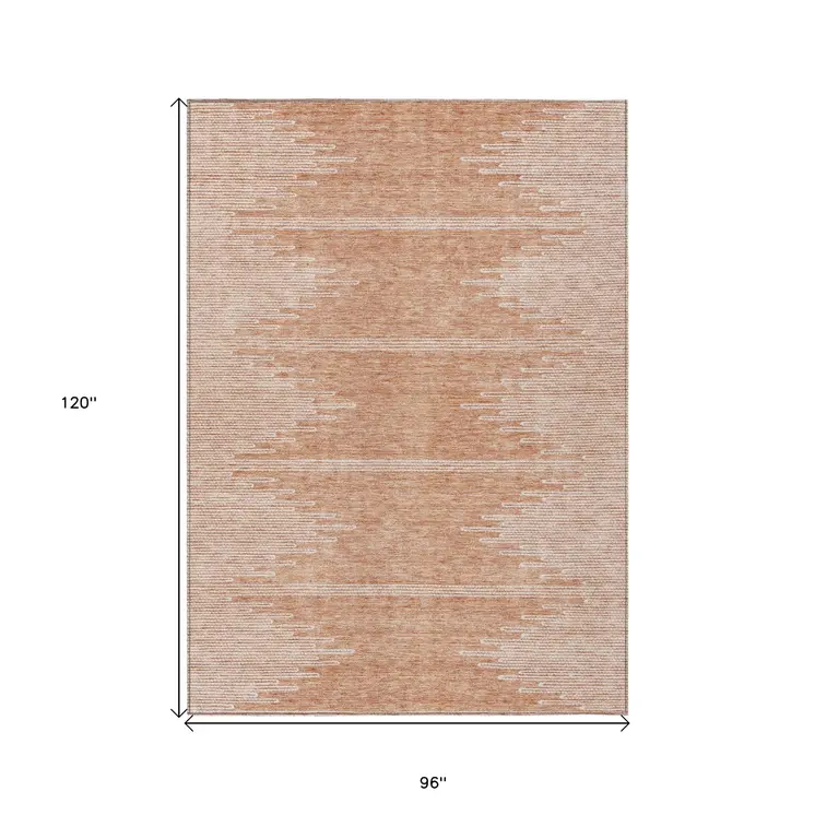 8' X 10' Salmon And Ivory Abstract Washable Indoor Outdoor Area Rug