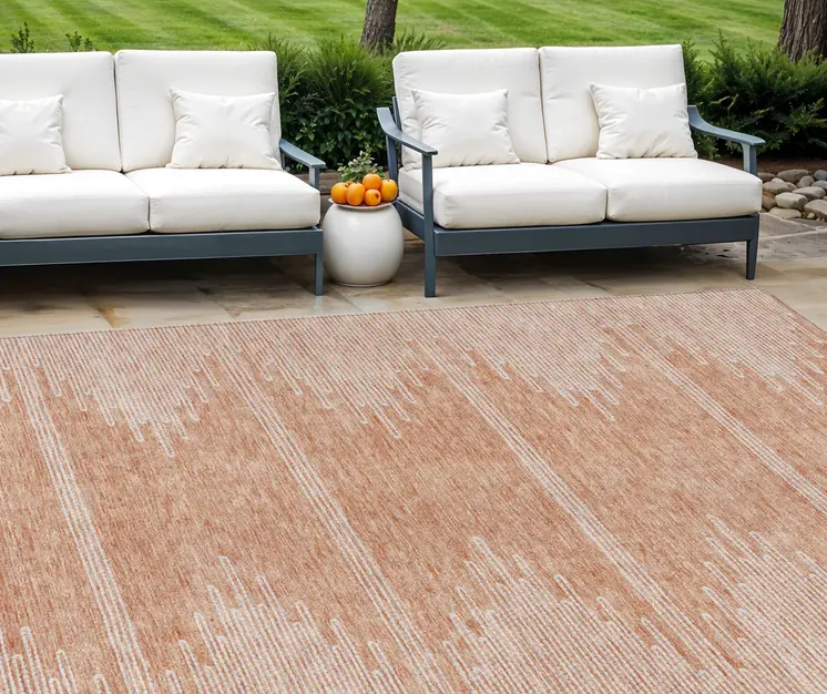 8' X 10' Salmon And Ivory Abstract Washable Indoor Outdoor Area Rug