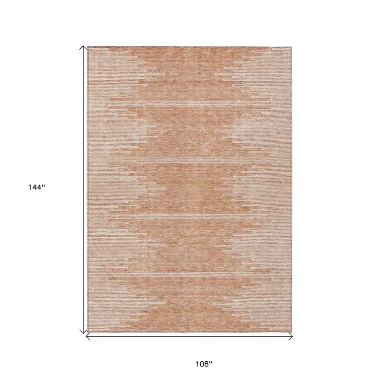 9' X 12' Salmon And Ivory Abstract Washable Indoor Outdoor Area Rug